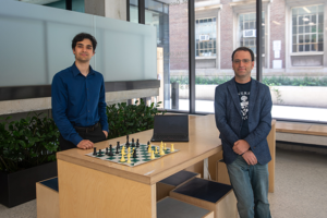 From left to right: Kamron Zaidi (EngSci 2T3 + PEY) and Professor Michael Guerzhoy (MIE, EngSci) use game trees and deep neural networks to enable chess engines to recognize brilliant moves. (photo by Safa Jinje)