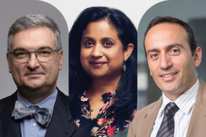 Left to right: Professors Milos Popovic (BME), Deepa Kundur (ECE) and Ali Dolatabadi (MIE) are among five recipients from the U of T Engineering community to be recognized by the Engineering Institute of Canada. (photos courtesy of BME, ECE, MIE)