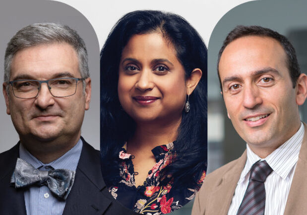 Left to right: Professors Milos Popovic (BME), Deepa Kundur (ECE) and Ali Dolatabadi (MIE) are among five recipients from the U of T Engineering community to be recognized by the Engineering Institute of Canada. (photos courtesy of BME, ECE, MIE)