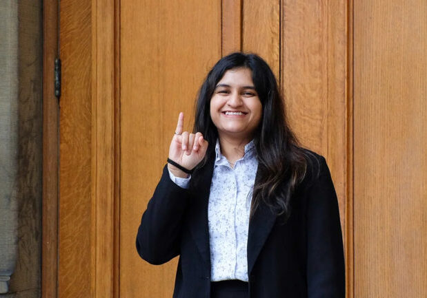 Vishakha Pujari, who receives her bachelor’s degree in applied science on June 18, shows off the iron ring that’s often worn by engineering graduates (photo courtesy of Vishakha Pujari)